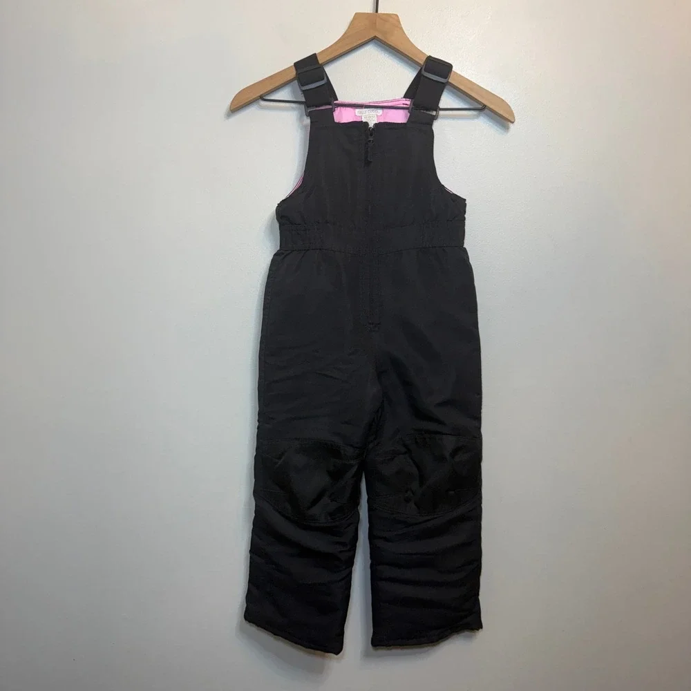 Falls Creek Girls Black Pink Insulated Snow Bibs Overalls XS 4/5 Reinforced Knee